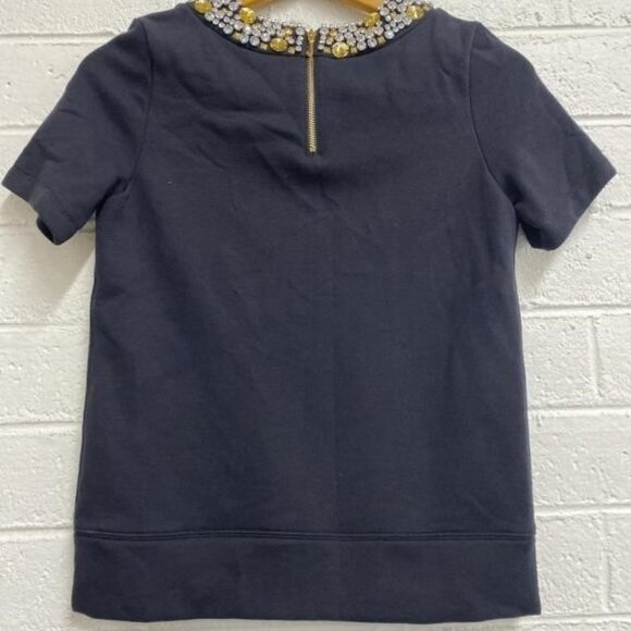 Juicy Couture Vintage Navy Studded Embellished Neck Short Sleeve Blouse sz Small - Picture 2 of 4
